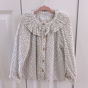 Zara Girl White with Black Polka-Dot long sleeve shirt size 3-4